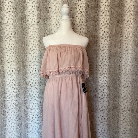 NWT! Express strapless off the shoulder dress ruffle with delicate lace boho - Picture 2 of 13